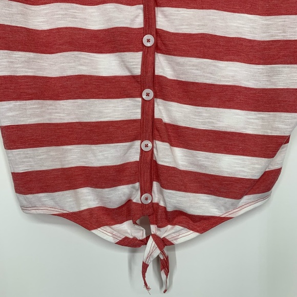 SO Burnout Pink & White Striped Shirt Button Up Tie Front New Size Small - Picture 6 of 15